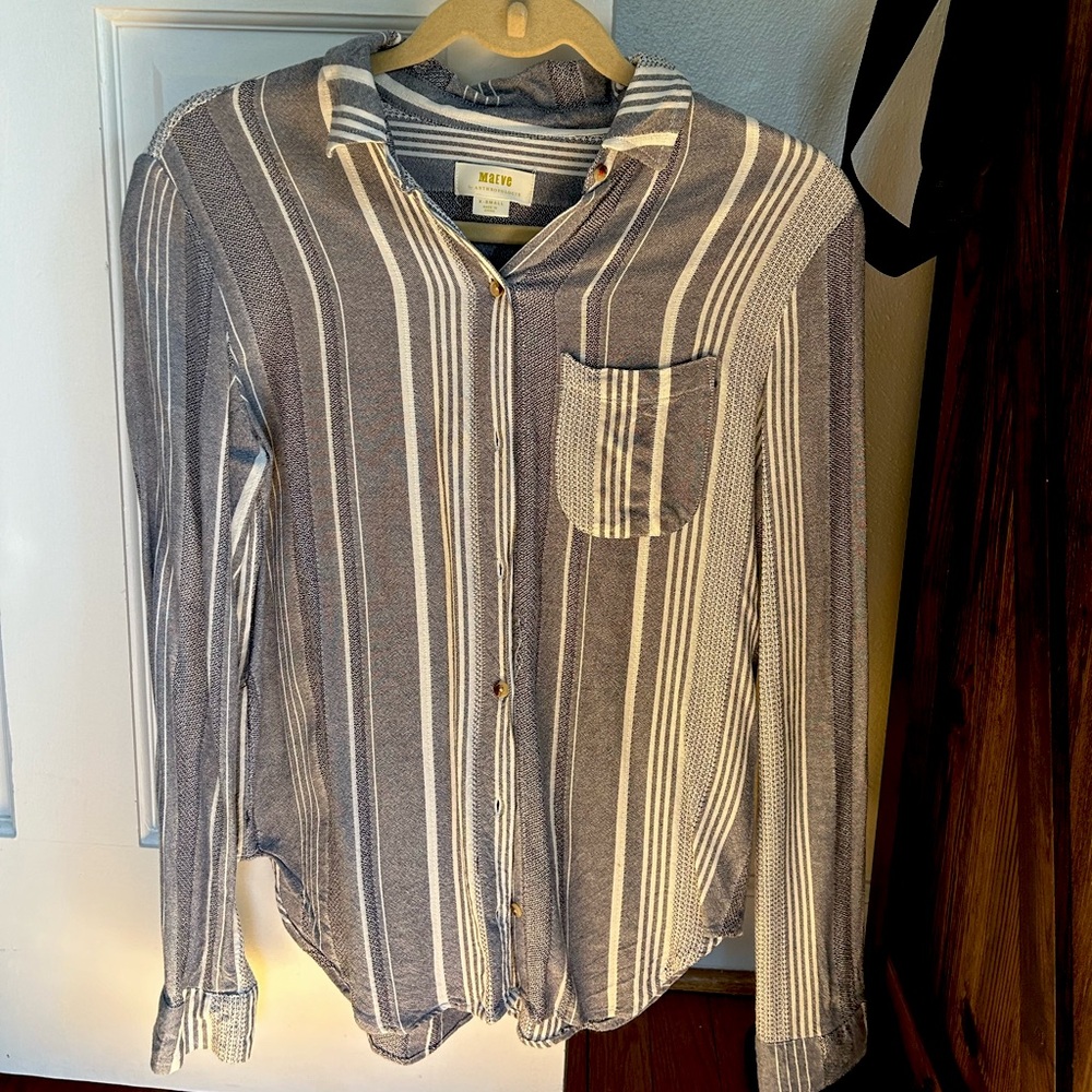Anthropologie Maeve blue white striped button down size XS